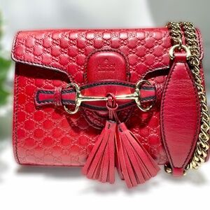 GUCCI Guccissima Mini Emily Chain Shoulder Bag Rosso